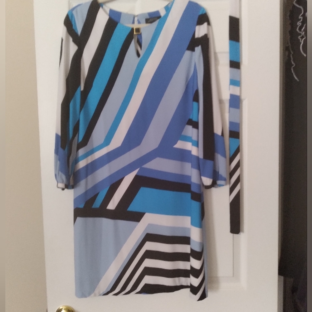 Tahari Retro Geometric Artsy Avant Gard Abstract Boho Print Dress Size 6